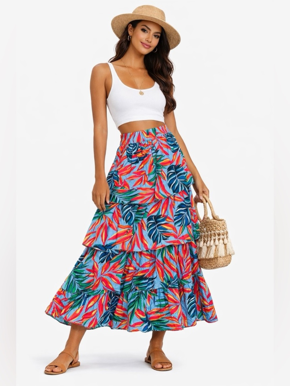 Tabitha Brown for Target Tropical Tiered Maxi Skirt Size S